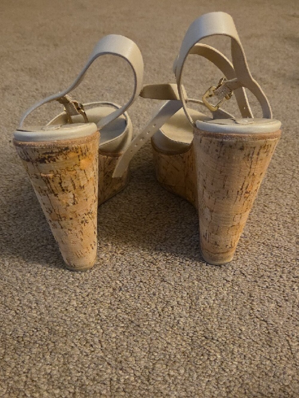 Aldo Cream Leather Cork Wedge Sandals with Slingback Strap - Picture 2 of 9